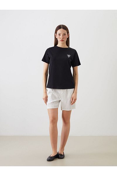 LC Waikiki Tricou de damă cu broderie palmier cu gât crew