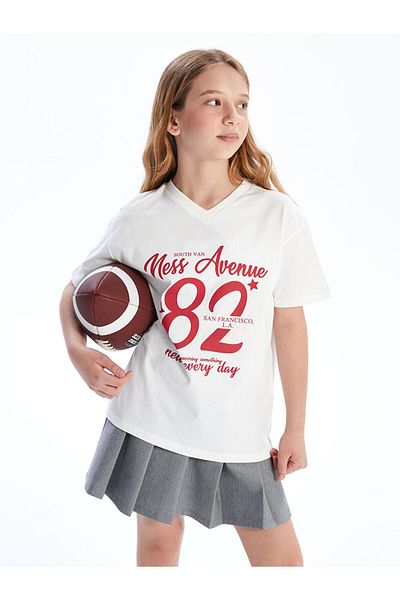 LC Waikiki Ecru Crew Neck Girl's T-Shirt