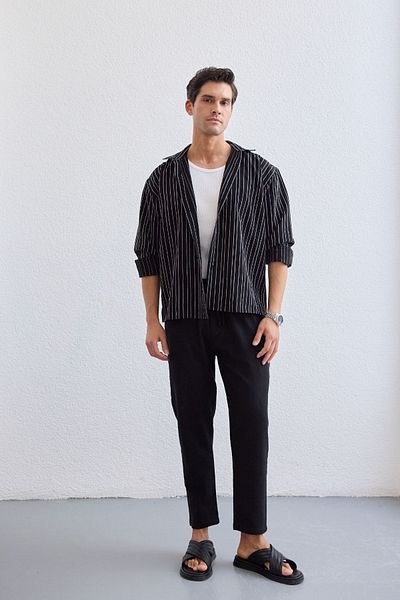 Livio Ferri Tugur Men's Striped Oversize Premium Shirt Soft Touch Refined Comfort