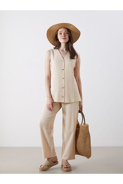 LC Waikiki Women's Linen Blended Pants with Elastic Waist