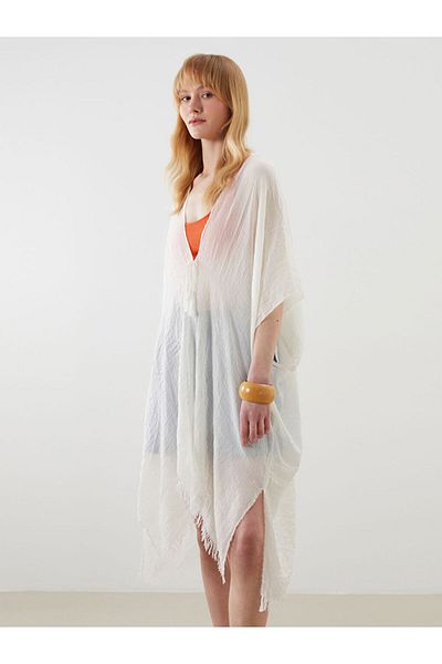LC Waikiki Ecru Shawl Collar Women's Kimono