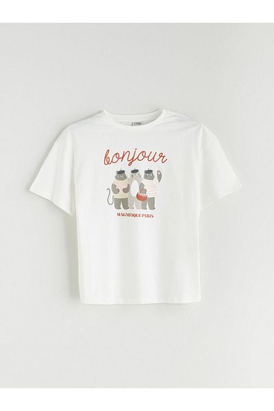 LC Waikiki Tricou Ecru pentru fete cu gât crew