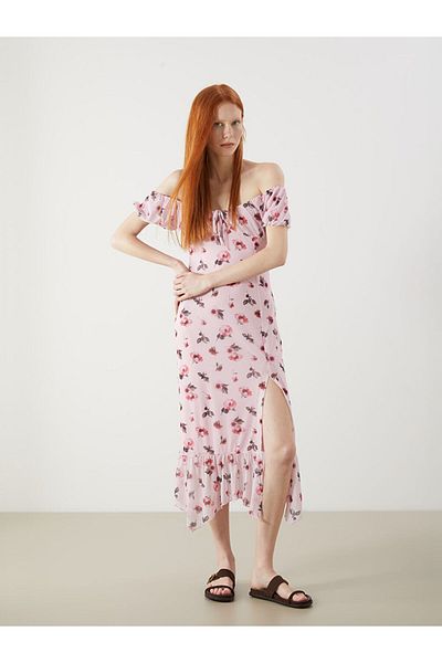 LC Waikiki Xside Pink U-Neck Floral Bodycon Dress
