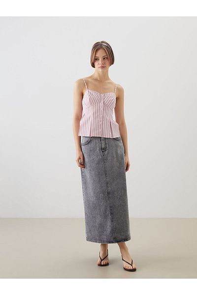 LC Waikiki Heart Collar Striped Pleated Poplin Blouse