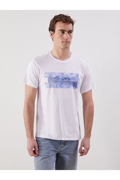 LC Waikiki Νέα σεζόν Crew Neck κοντομάνικο εμπριμέ χτενισμένο βαμβακερό ανδρικό μπλουζάκι - S5I559Z8