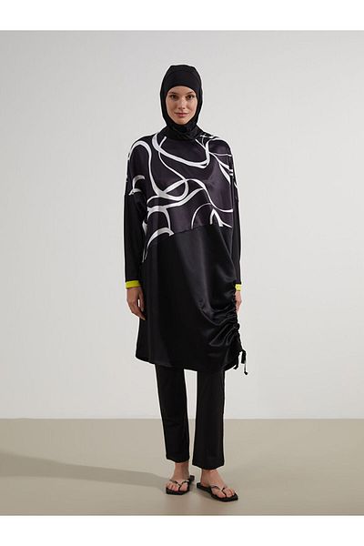LC Waikiki New Season Stand Collar Patterned Women's Hijab Swimsuit Set - S5Hc99Z8