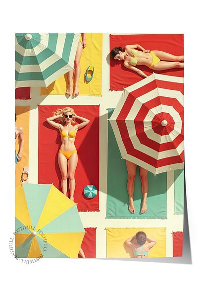 Postifull Frameless Wall Poster, Sunbathing Woman, Illustration, Colorful Color Poster, 2025 Summer Selection, No:1