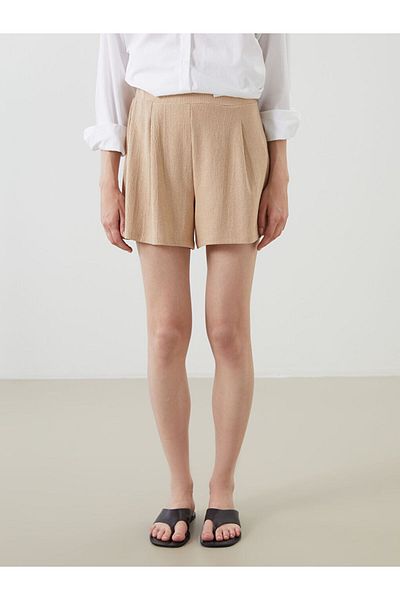 LC Waikiki Brown Pleated Women's Shorts with Elastic Waist