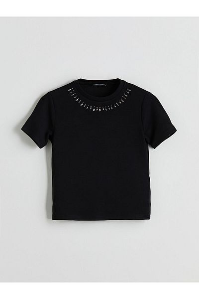 LC Waikiki Γυναικείο T-Shirt με λαιμόκοψη με πέτρες