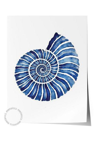 Postifull Frameless Wall Poster, Blue Seashell, Illustration, Blue Color Poster, 2025 Summer Selection, No:10
