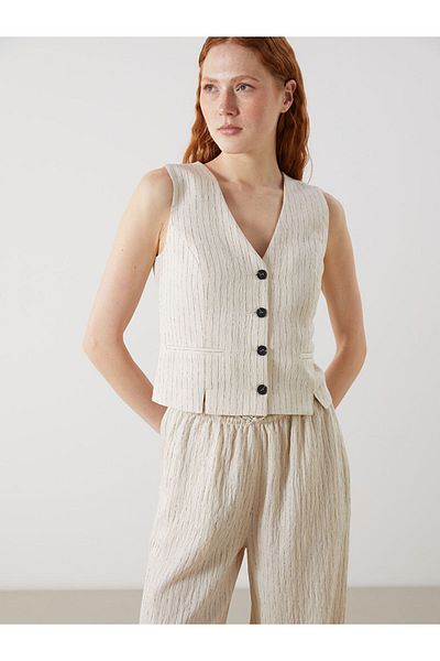 LC Waikiki New Season V-Neck Striped Women's Classic Vest - S5K087Z8