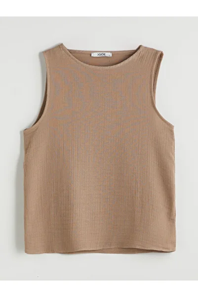 LC Waikiki Xside Brown Crew Neck Muslin Blouse