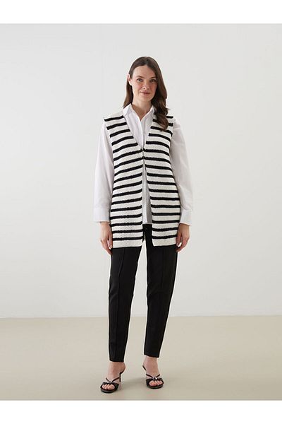 LC Waikiki V-Neck Striped Women's Knitwear Vest