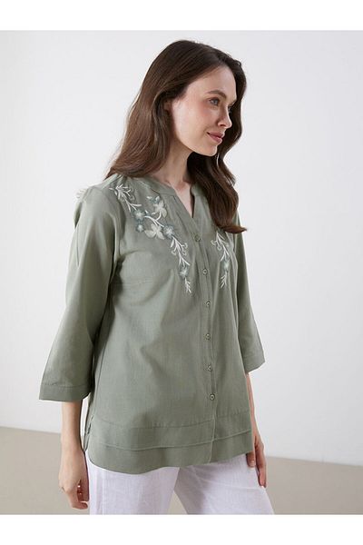 LC Waikiki Floral Embroidered Blouse with Peaked Collar