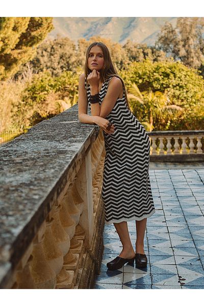 LC Waikiki Lcw V-Neck Striped Knitwear Dress Fast Fashion