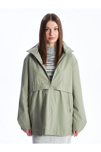 LC Waikiki Hooded Plain Leather Look Women's Raincoat