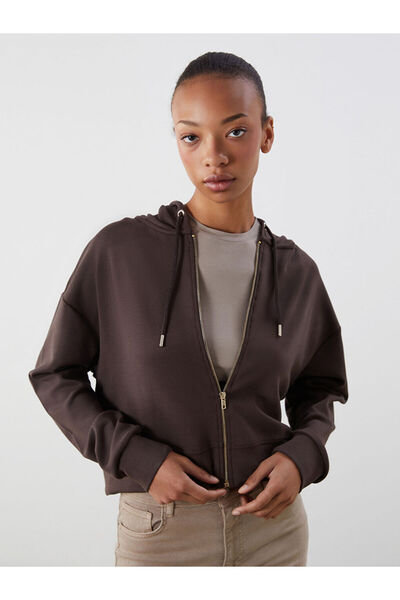 LC Waikiki Brown Hooded Women's Zippered Sweatshirt