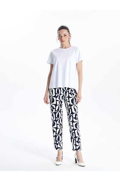 LC Waikiki Khaki Women's Patterned Pants with Elastic Waist