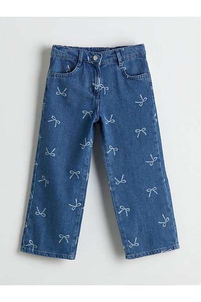 LC Waikiki Wideleg Girl's Jean Trousers with Ribbon Detail