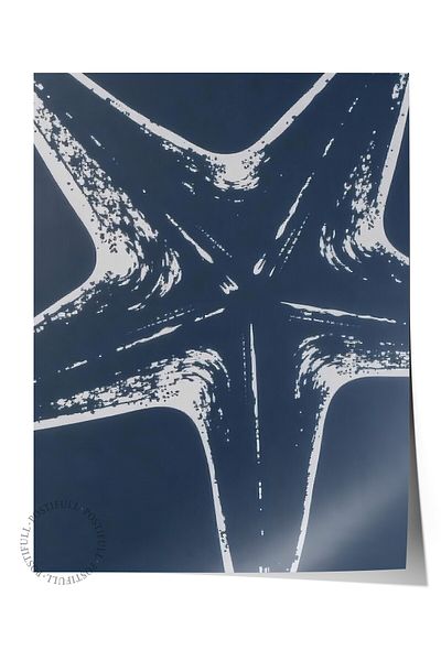 Postifull Frameless Wall Poster, Blue Starfish, Illustration, Blue Color Poster, 2025 Summer Selection, No:1