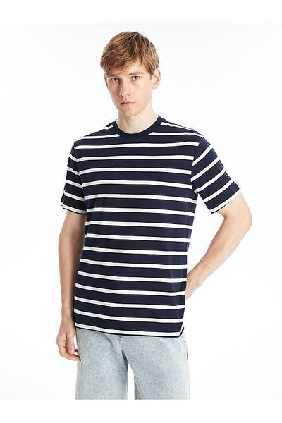 LC Waikiki Crew Neck Short Sleeve Striped Combed Cotton Men's T-Shirt