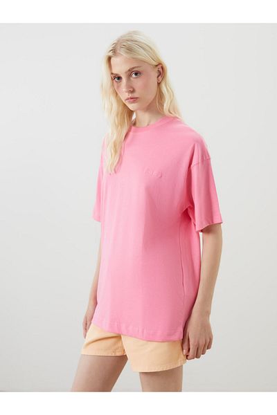 LC Waikiki Mercan Crew Neck Embroidered Oversize Women's T-Shirt