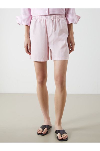 LC Waikiki Pantaloni scurți de damă din popelin cu dungi cu talie elastică