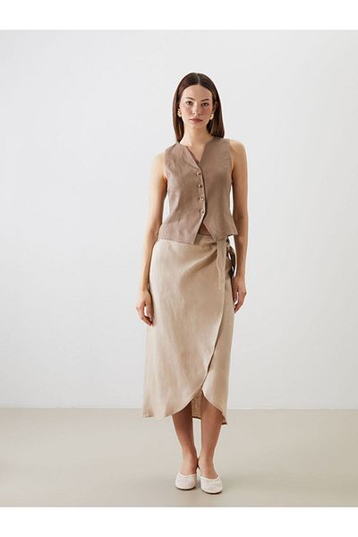 LC Waikiki V Neck Linen Women's Classic Vest