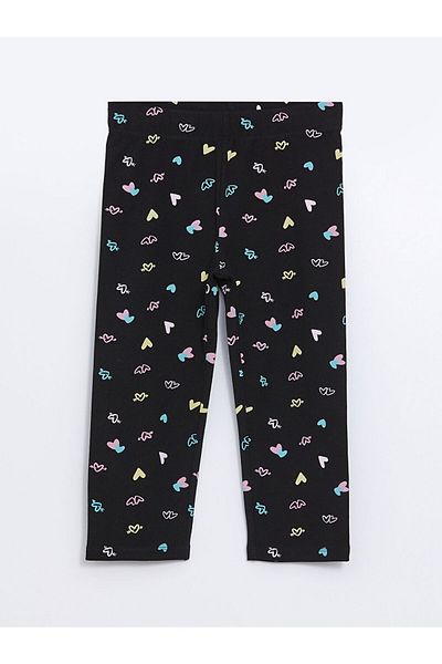 LC Waikiki Girl's Printed 3/4 Length Leggings with Elastic Waist