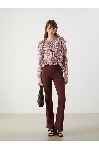 LC Waikiki Burgundy Women's Leggings Pants with Elastic Waist