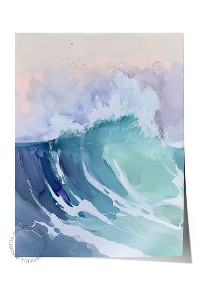 Postifull Poster de perete fără încadrare, val, ocean, acuarelă, impresionist, albastru, poster de culoare în tonuri pastel, 2
