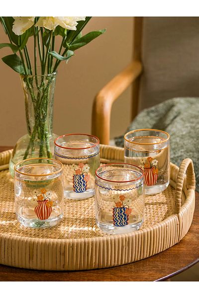 LC Waikiki Lcw Home Mixed Printed Glass Cup Set of 4 280 ml