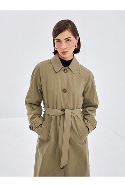 LC Waikiki Women's Shirt Collar Plain Trench Coat