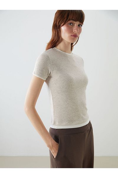 LC Waikiki Gray Crew Neck Women's T-Shirt