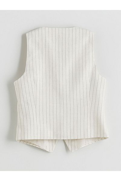 LC Waikiki V-Neck Striped Linen Blend Women's Classic Vest