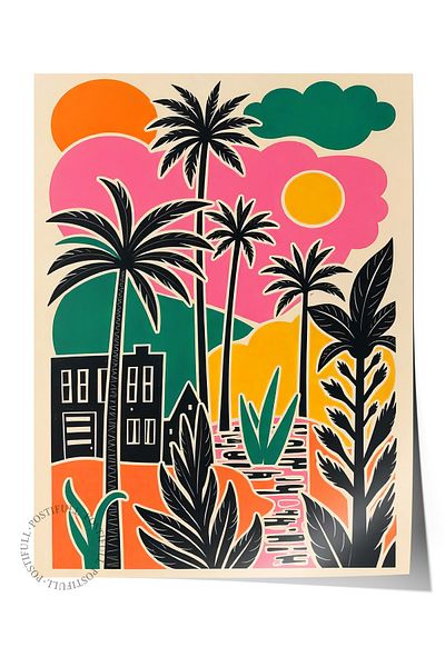 Postifull Frameless Wall Poster, Colorful Tropical, Illustration, Maximalist, Colorful Color Poster, 2025 Summer Se