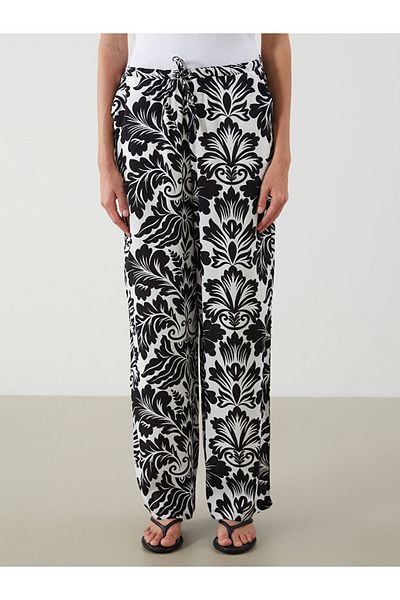 LC Waikiki Black Patterned Women's Trousers with Elastic Waist