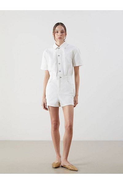 LC Waikiki Shirt Collar Women's Jean Jumpsuit