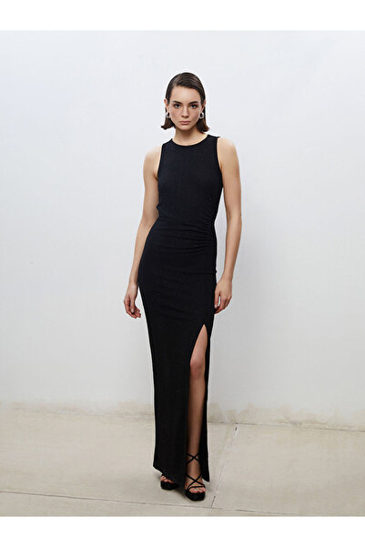 LC Waikiki New Season from Güli̇s Gi̇yi̇m Black Crew Neck Glitter Gathered Dress