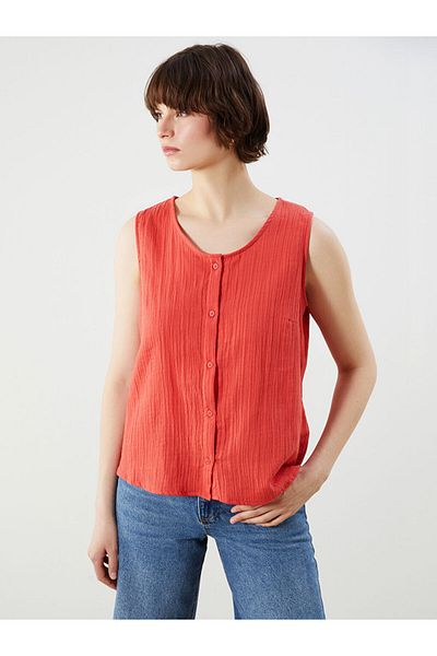 LC Waikiki Green U-Neck Textured Muslin Blouse