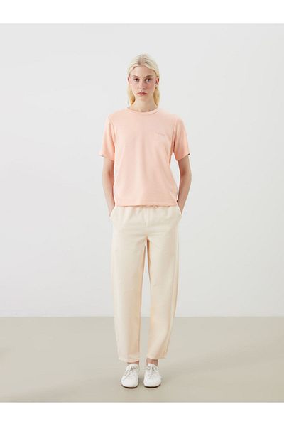 LC Waikiki Peach Crew Neck Embroidered Women's T-Shirt