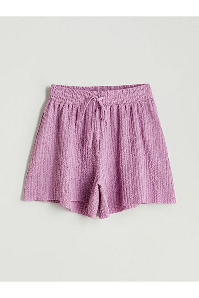 LC Waikiki Pink Textured Women's Shorts with Elastic Waist