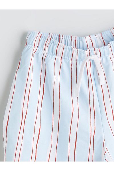 LC Waikiki Blue Elastic Waist Striped Girl's Shorts