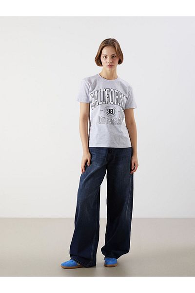 LC Waikiki Xside gray crewneck california Printed women's t-shirt