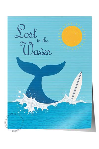 Postifull Frameless Wall Poster, Lost among Waves, Illustration, Blue Color Poster, 2025 Summer Selection