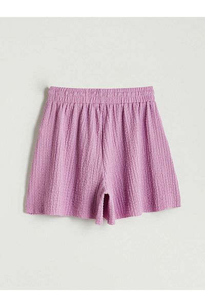 LC Waikiki Pink Textured Women's Shorts with Elastic Waist