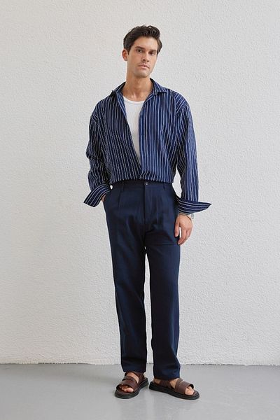 Livio Ferri Tugur Men's Striped Oversize Premium Shirt Soft Touch Refined Comfort