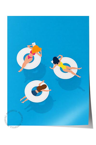 Postifull Frameless Wall Poster, Women's Party, Illustration, Blue Color Poster, 2025 Summer Selection, No:109644