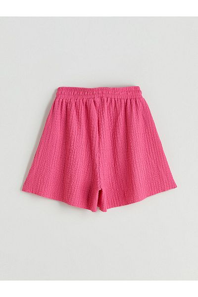 LC Waikiki Pink Textured Women's Shorts with Elastic Waist