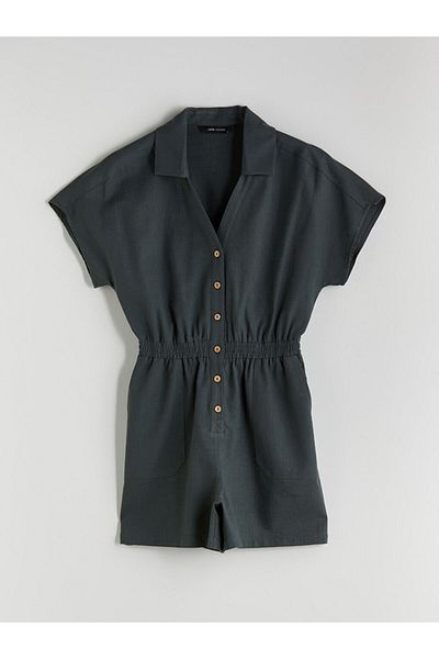 LC Waikiki Shirt Collar Buttoned Women's Shorts Jumpsuit